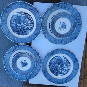 Royal China by Jeannette Currie& Ives 4×10" plates and 2 x6" ferry